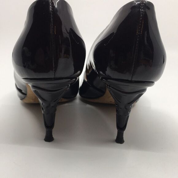 Escada Vintage Black Patent Leather Sculptural Heels Sz 38 US 8 - Picture 2 of 16